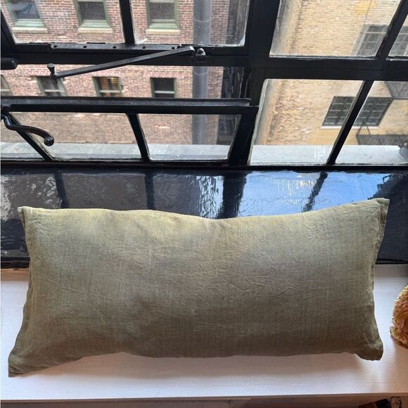 THE CITIZENRY Prisha Linen Lumbar Pillow 14"'H x 30"W Olive - Picture 2 of 6